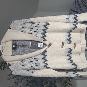 FRYE Oatmeal Heather Combo Shawl Collar Fair Isle Cardigan Sweater M New